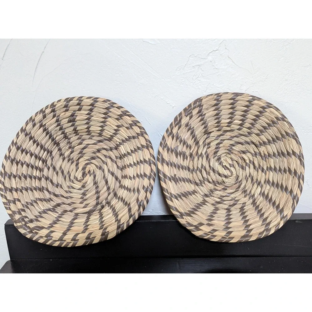Handwoven Grass Coiled Baskets (Set of 2) Wall‎ Hanging or Table Top
